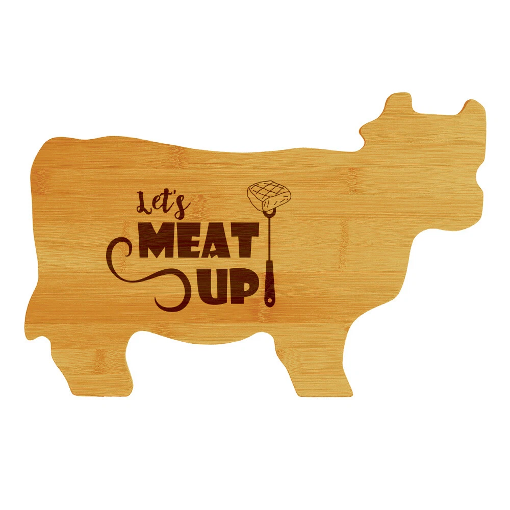 Let's Meat Up 14.75 x 9.75" Cow Shape Cutting Board | Funny Kitchen