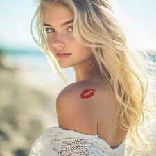 Kiss Lips Tattoo (Set of 2) - Red Lips Temporary Tattoo / Kiss Tat