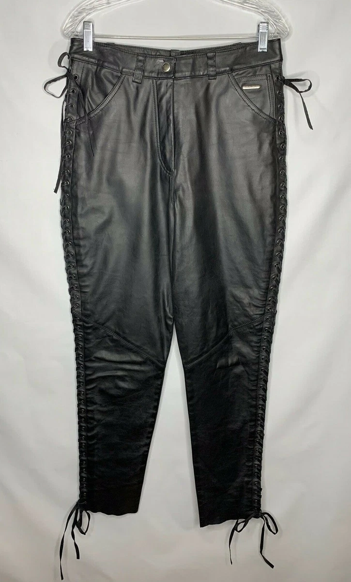 Harley Davidson Black 100% Leather Studded Pants 36/8 Zipper Leg Vent ~  MINT!!!