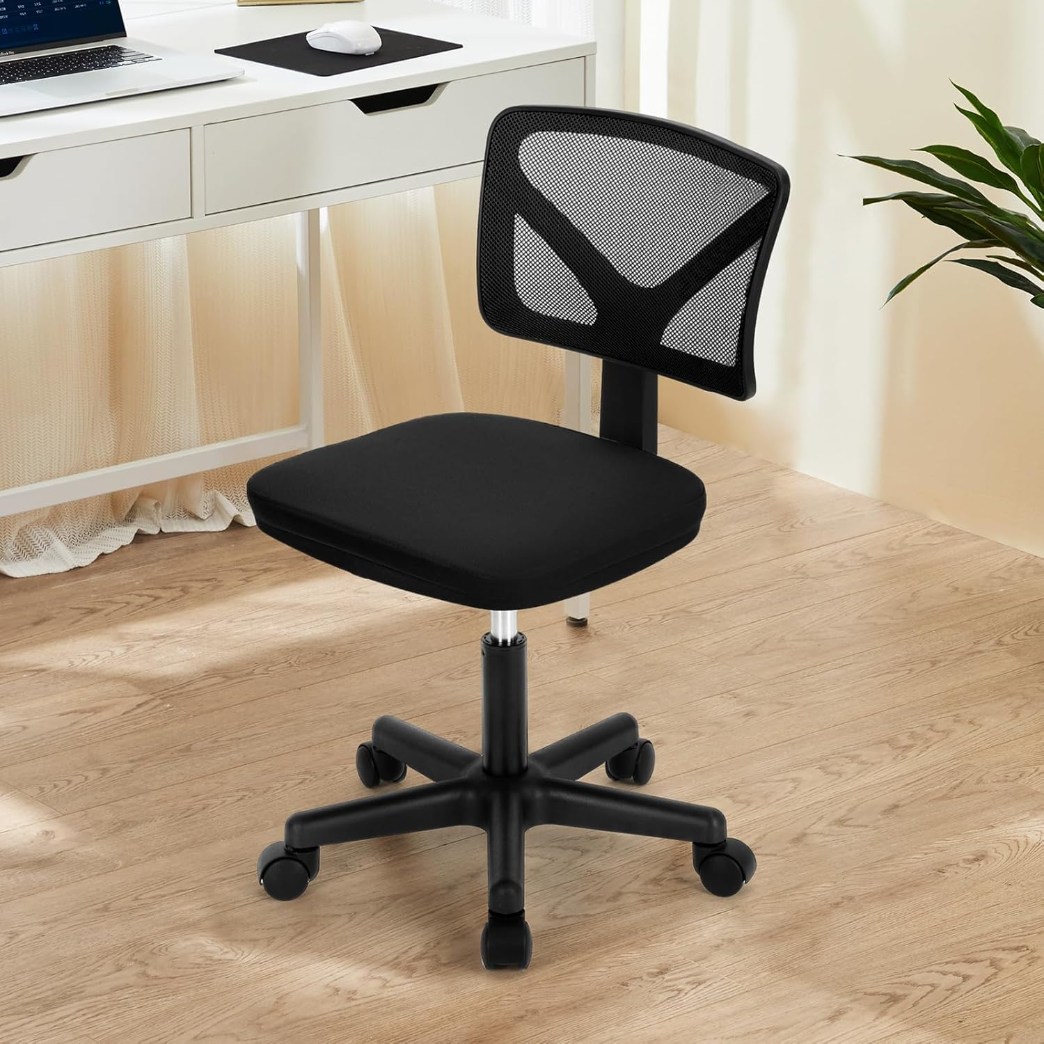 Armless Ergonomic Adjustable Swivel Rolling Chairs for Home Office with Wheels