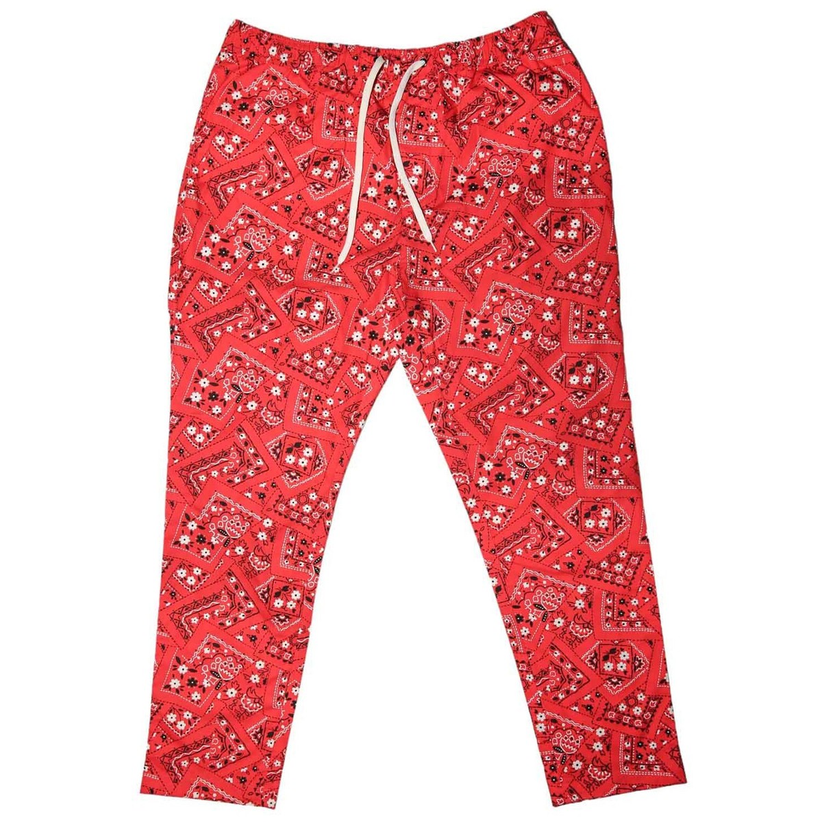 Mens Joggers Drawstring Pants Red Black Bandana Print Harem Casual Chinos  Large