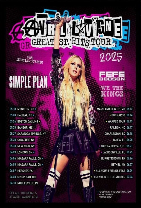 Avril Lavigne 2025 Greatest Hits Tour Poster