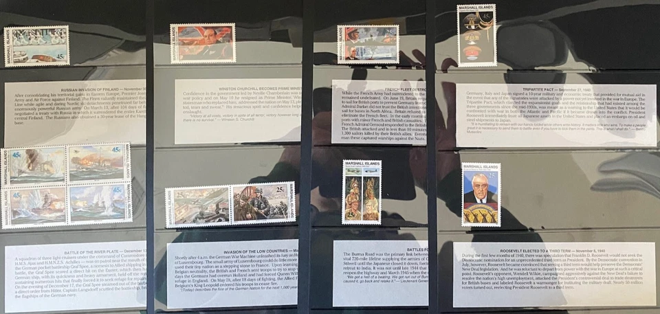 Álbum de estampillas de las Islas Marshall de Estados Unidos conmemorativas del 50 aniversario de la Segunda Guerra Mundial 157 estampillas Foto 4 de 4