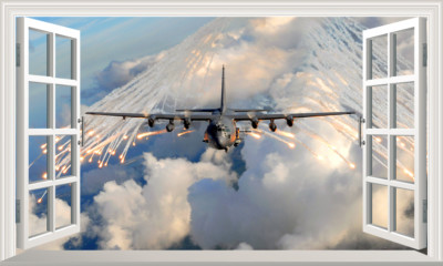 AC-130 Gunship Magic Fenster Wand Selbstklebend Aufkleber Abziehbild Druck Poster 3D
