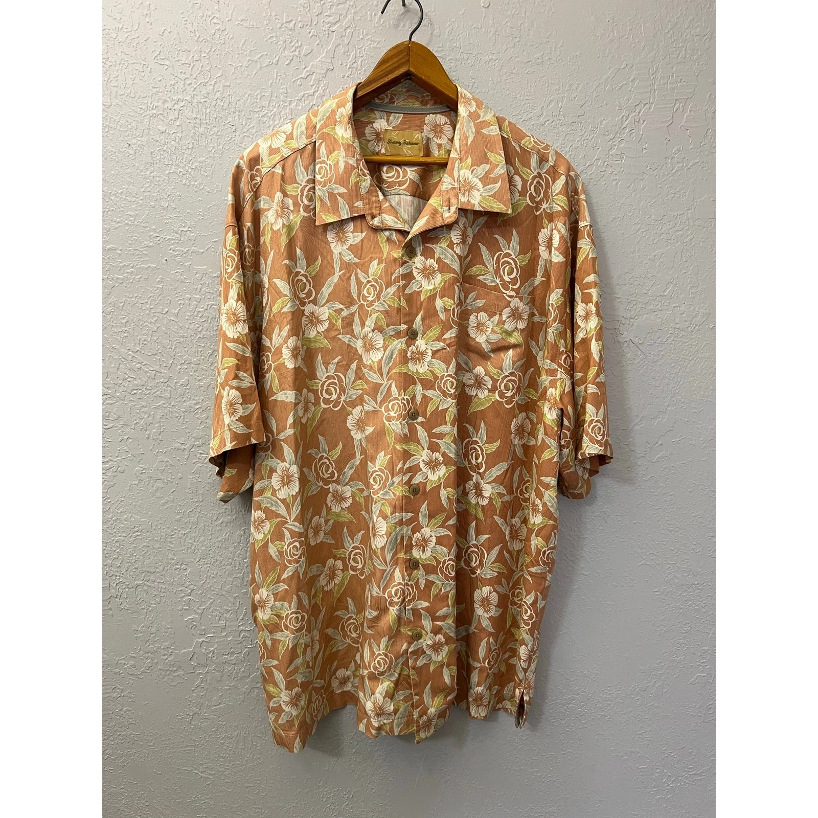 Tommy Bahama 100% Silk Hawaiian Shirt Mens XXL Floral Camp Button Up Orange