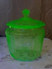 Anchor Hocking Princess Pattern Green Uranium Depression Glass Cookie Jar  1930s