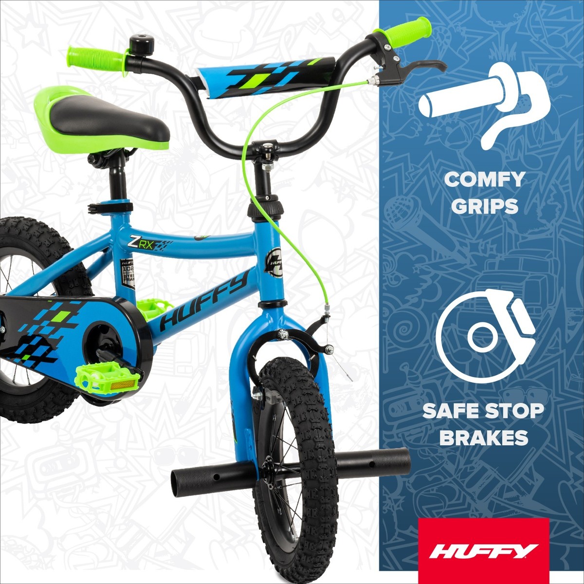 RIDE キッズバイク 青 バスケット付き Huffy 12” ZRX Kids' Bike, EZ Build, Fits Riders 37”-42”, Blue