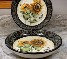 Beautiful French Sunflower Pasta Bowls Certified International. Set Of 2. New.