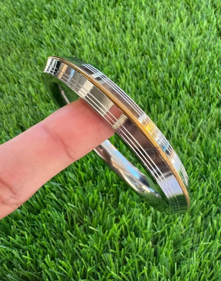 Sikh Kara Edelstahl dick sieben Linien Armband Messing Line Kada Singh Kaur - Bild 2 von 4