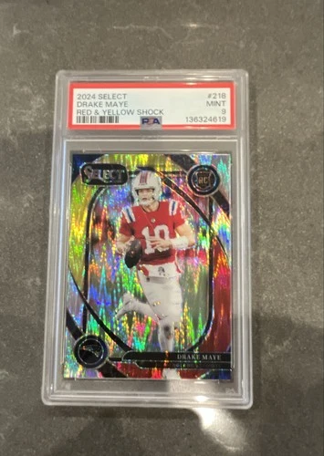 2024 Panini Select - Club Level Drake Maye #218 Red & Yellow Shock Prizm (RC)