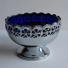 Celtic Quality Silver Plate Blue Glass Bowl Marked