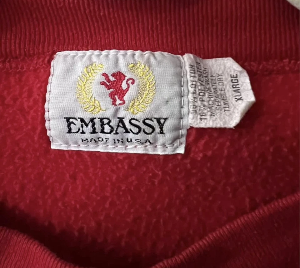 Sudadera Embassy Red U SA Talla XL Hecha en EE. UU. 25-1123 Foto 2 de 4