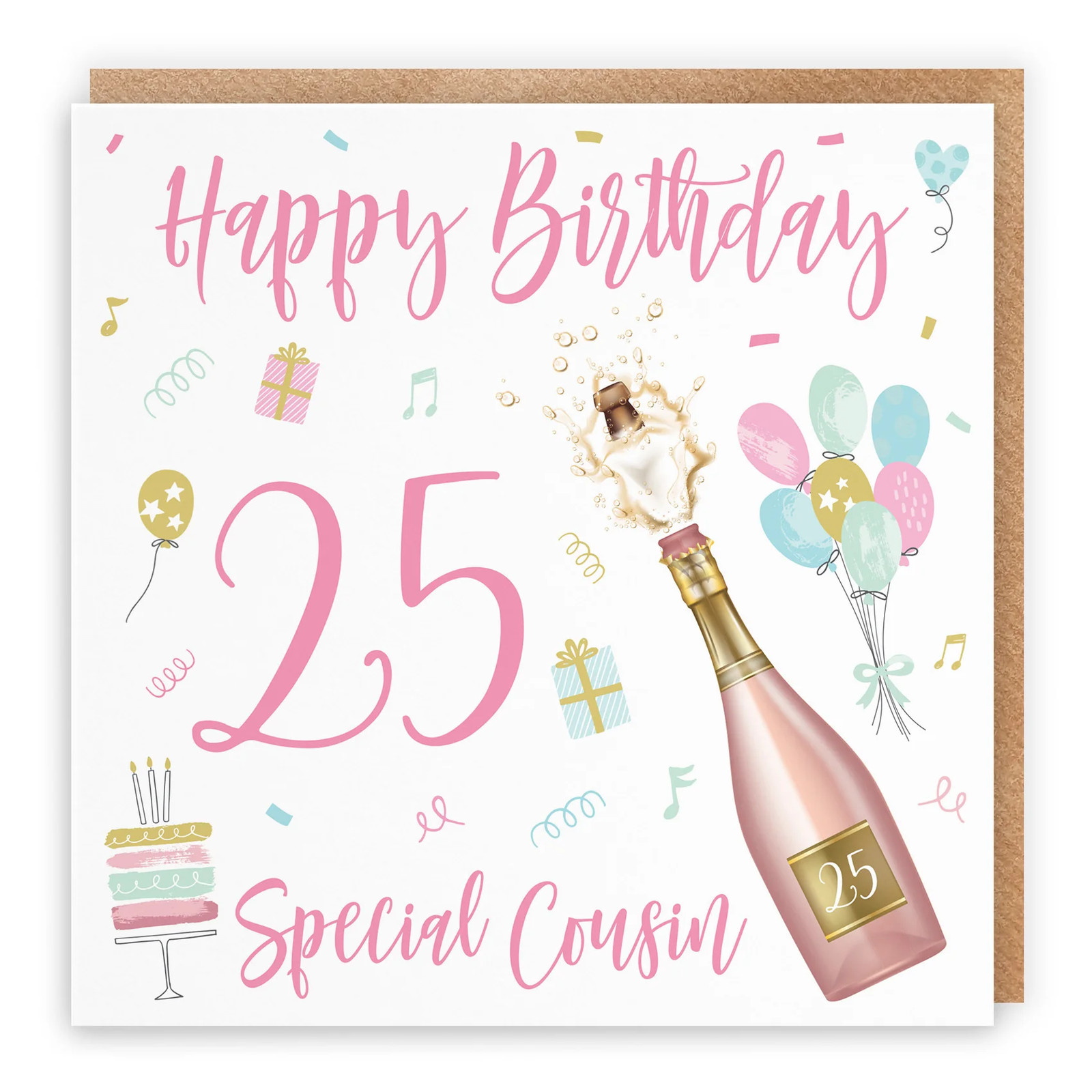 25th Cousin Female Birthday Card Champagne