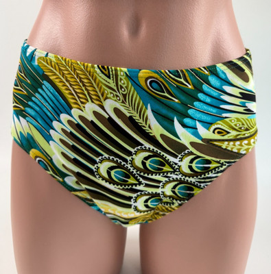 Bikini Bay Basic Peacock Feather High Waist Very Full Bikini Bottom  Size 8  NWT