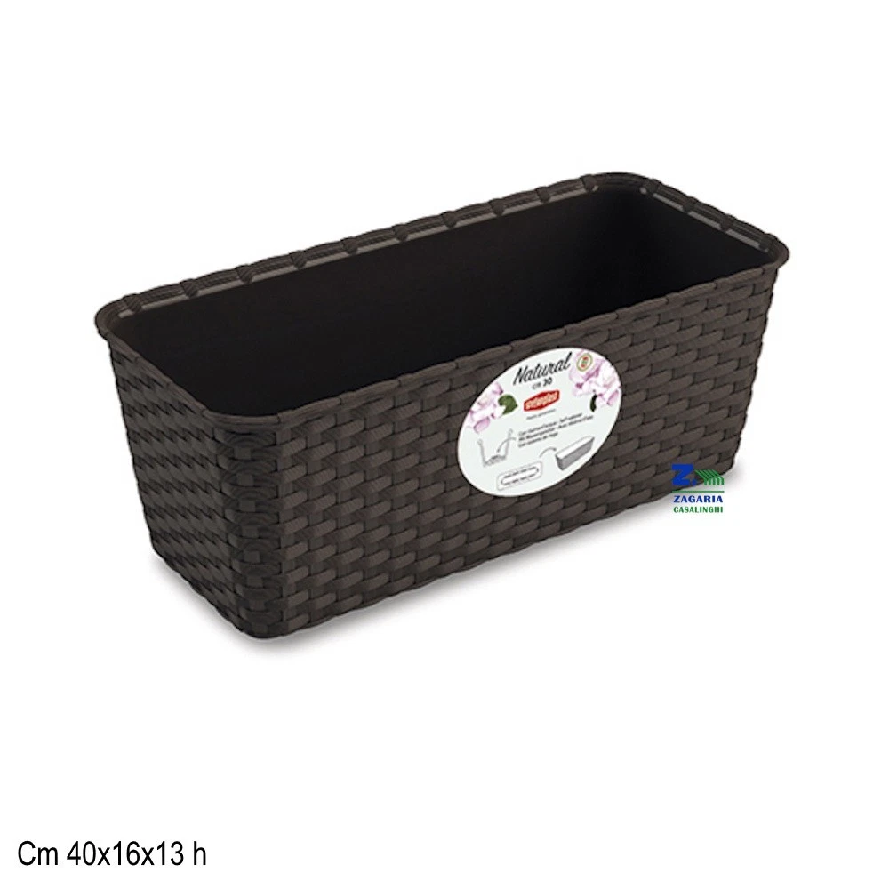 PAFEN Vaso Effetto Rattan In Plastica Diametro 20 Cm Con Inserto Moka | Resistente Per Esterni E Interni