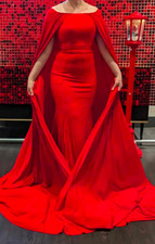 Ieena for Mac Duggal size 2 Red Off Shoulder Cape Evening Gown Dress
