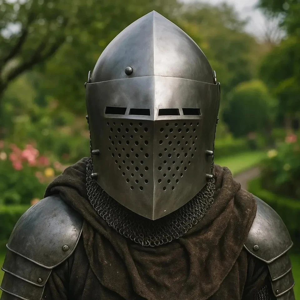 中世纪 Spoleto Bascinet 头盔 16 号钢制骑士盔甲 LARP Cosplay — 第 3/4 张图片