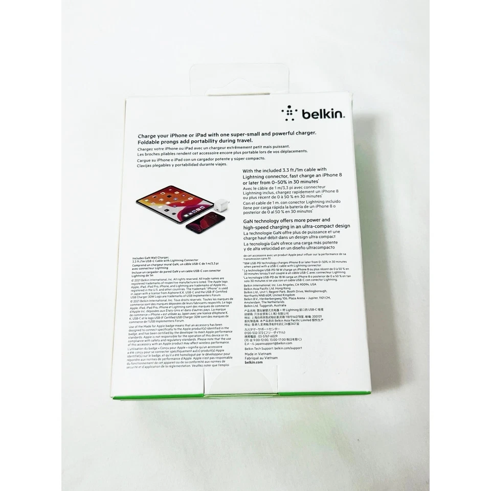 New Belkin Boost Charge 30W GaN Wall Charger USB C Cable Box Sealed - Image 2 of 4