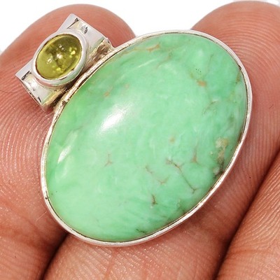 Natürlicher Variszit - Mine Utah, USA & Peridot 925 Silber Anhänger Schmuck CP75728