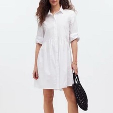 NWT Madewell Women's XL White Button-Front Mini Shirtdress Poplin Preppy