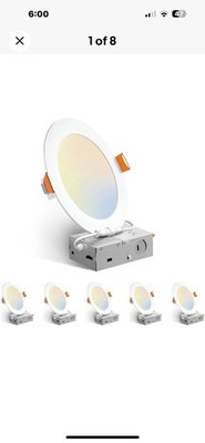 Amico 6 Pack 6 Inch 5CCT Ultra-Thin LED Recessed Ceiling Light with Junction Box