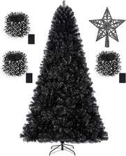 7.5ft Black Christmas Tree Artificial Halloween Tree Decorations with 1,450 Tips