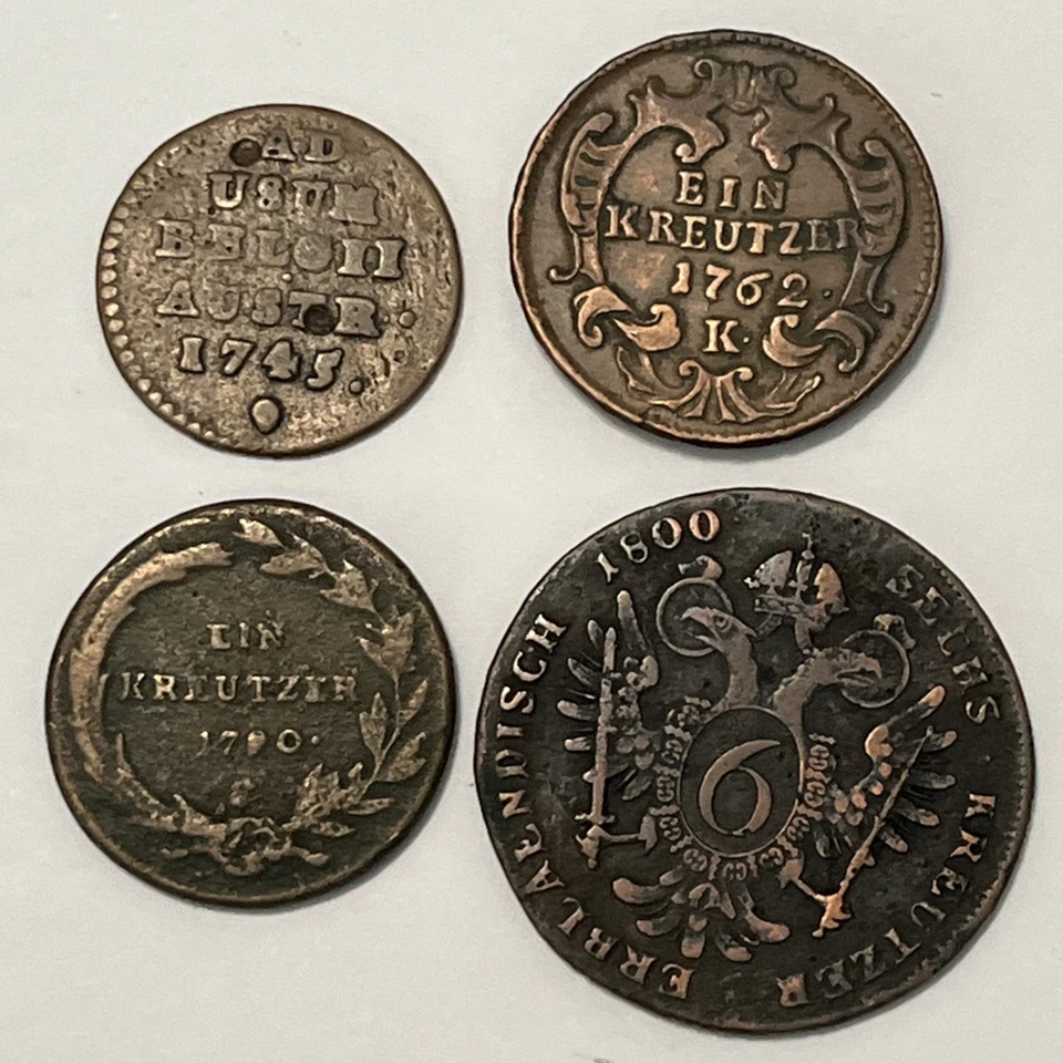 AUSTRIA 1745 Liard, 1762 1790 crucero, 1800 6 cruceros 4 monedas Foto 2 de 3