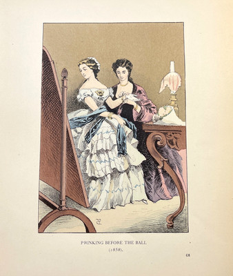 French Fashion Print Antique Hand Colored Illustration Before the Ball 1858