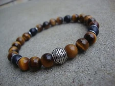 Men's Tiger Eye  Gemstone  Beaded Stretch Bracelet 8mm Stack-able Bracelets