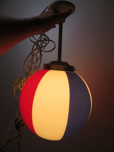 Vintage FRISEURSALON PENDELLEUCHTE 10" GLASKUGEL Strandkugel Zirkus MCM Deckenleuchte - Bild 2 von 24