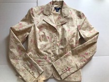Chaps Small Cream Floral Blazer Jacket Equestrian Pearl Buttons & Cuffs Vgc Pkts