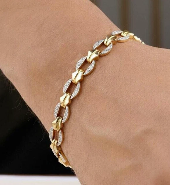 Brazalete tenis real de plata 925 para mujer de 4 quilates con diamantes simulados enchapados en oro de dos tonos Foto 2 de 4