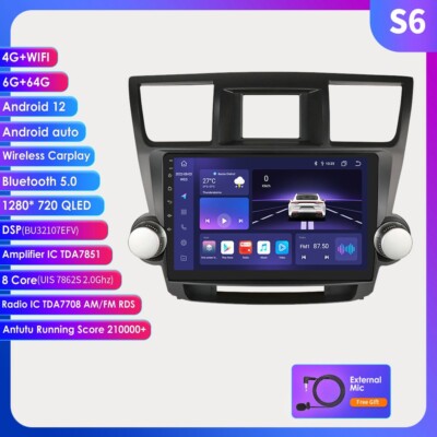 For Toyota Highlander 2007-2013 Android14 Car Stereo Radio HeadUnit Carplay 64GB
