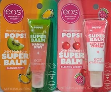 (2 PACK) EOS Pops! Super Balm - 1 Electric Cherry + 1 Kiwi Mango, 0.35 oz each