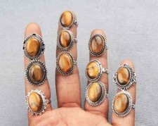 Tiger Eye Crystal Rings,925 Silver Plated Boho Rings,Dainty Crystal Rings,Gift 