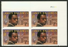 2004 James Baldwin Black Heritage Plate Block of 4 37c Stamps, Sc# 3871, MNH, OG