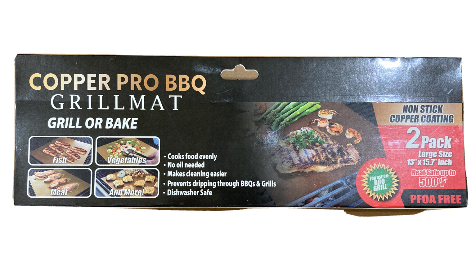 2 pk. Copper Pro BBQ Grill Mat, Grill or Bake, Non Stick Copper Coating