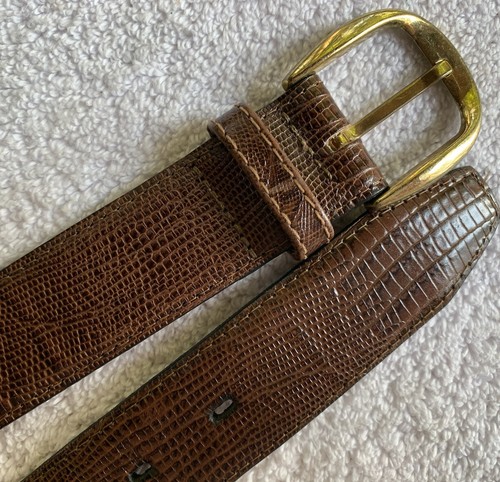 Cintura Andhurst vintage uomo 40 lucertola goffrata superiore pelle grana borbonica marrone oro - Foto 11 di 11