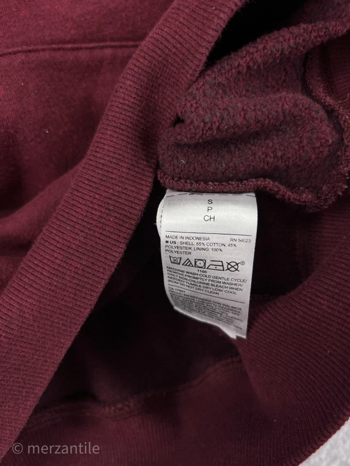 Antiguo Suéter Azul Marino Mujer Pequeño Rojo Con Capucha Mezcla de Algodón Sudadera con Capucha Bolsillo Recortado Foto 4 de 4