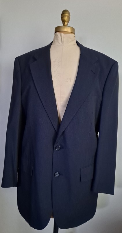 BURBERRY MENS SZ 44R WOOL NAVY BLUE  CHECKERED  SAKS FIFTH AVENUE BLAZER JACKET