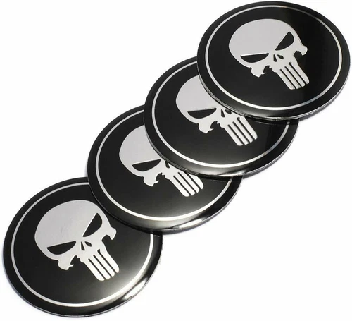 Tapacubos centro rueda pegatina punisher 56 mm 2,2" y tapones de válvula de neumático vástago PAQUETE - Imagen 5 de 7
