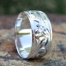 Hawaiian Sterling Silver Flower Scroll Jewelry Wedding Ring Band 10mm SR1171