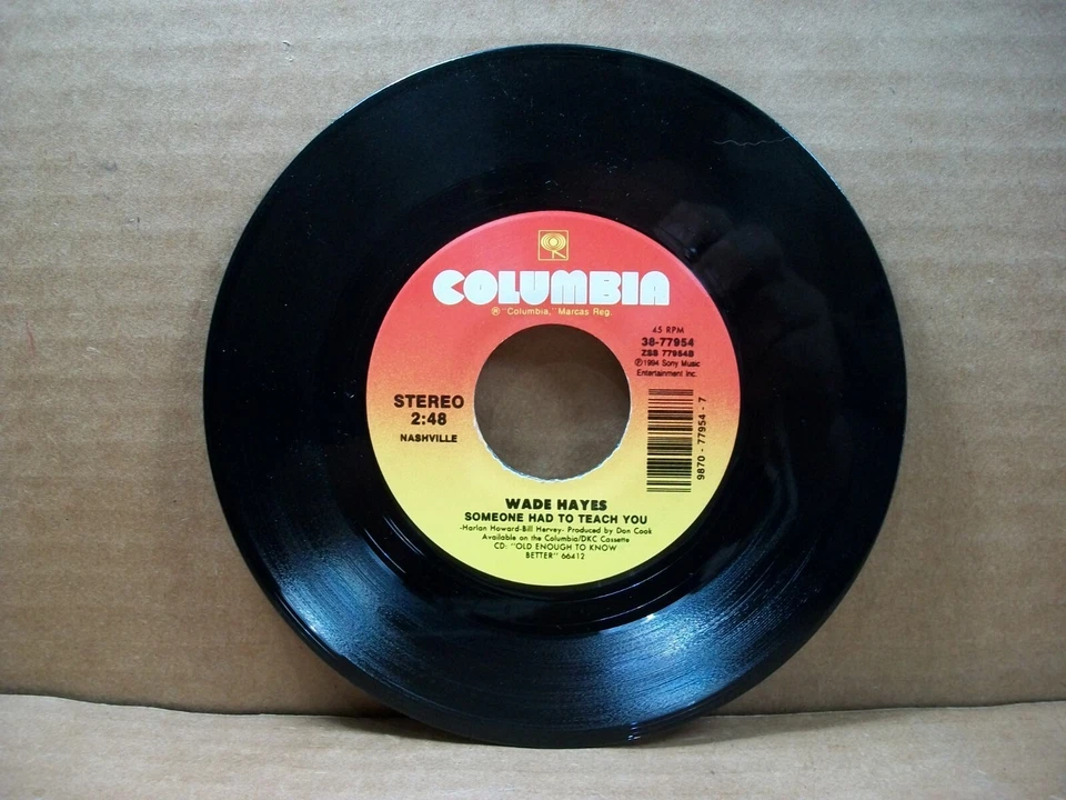 Wade Hayes - Don't Stop/Someone Had To Teach You (45 RPM, 1994, Columbia) Foto 4 de 4