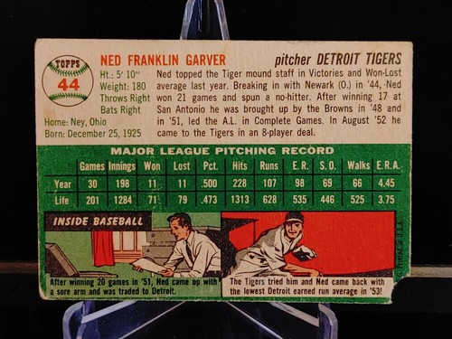 Ned Garver 1954 Topps #44 - Detroit Tigers - Picture 2 of 2
