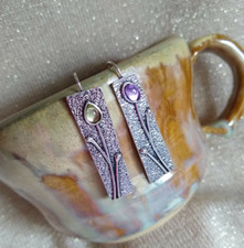 Bohemian Floral Design Long Rectangle Hook Earrings Engraved Tulip Self Design