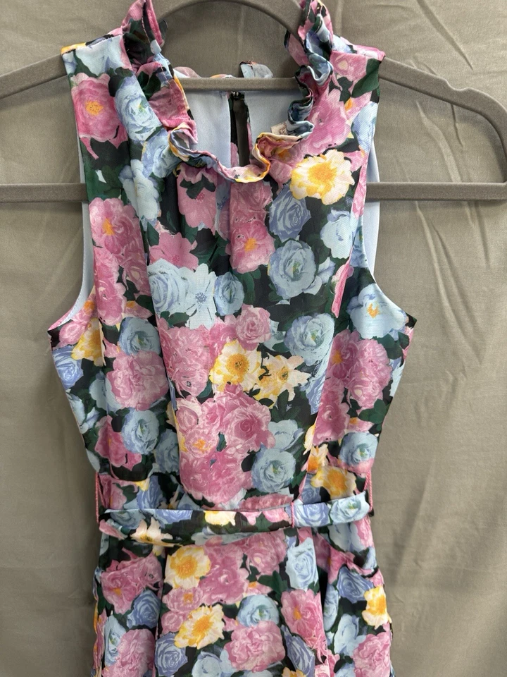 Vestido GB Niñas Gianni Bini 10 Rosa Azul Floral Sin Mangas Volantes en Niveles Foto 3 de 4
