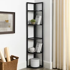 HMOREY 5 Tiers MDF Metal Rack Storage Corner Shelf Bookcase Black