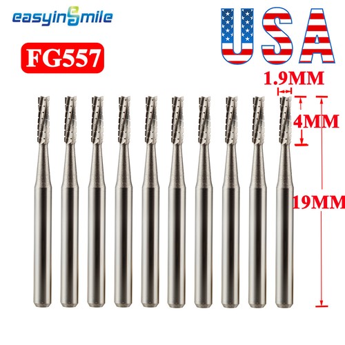 Lot De 10 Fraises Dentaires Carbure De Tungstène FG 557 - Coupe Croisée - Stérilisables