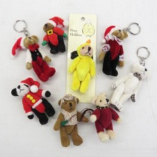 Jointed Teddy Bear Keychains, Ponytail Holder Pin Back Lot of 8 Tiny Teddies