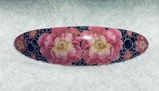 Hair Clip Barrette Pink Flowers Black Nature Inspired Hair Accessory 4"